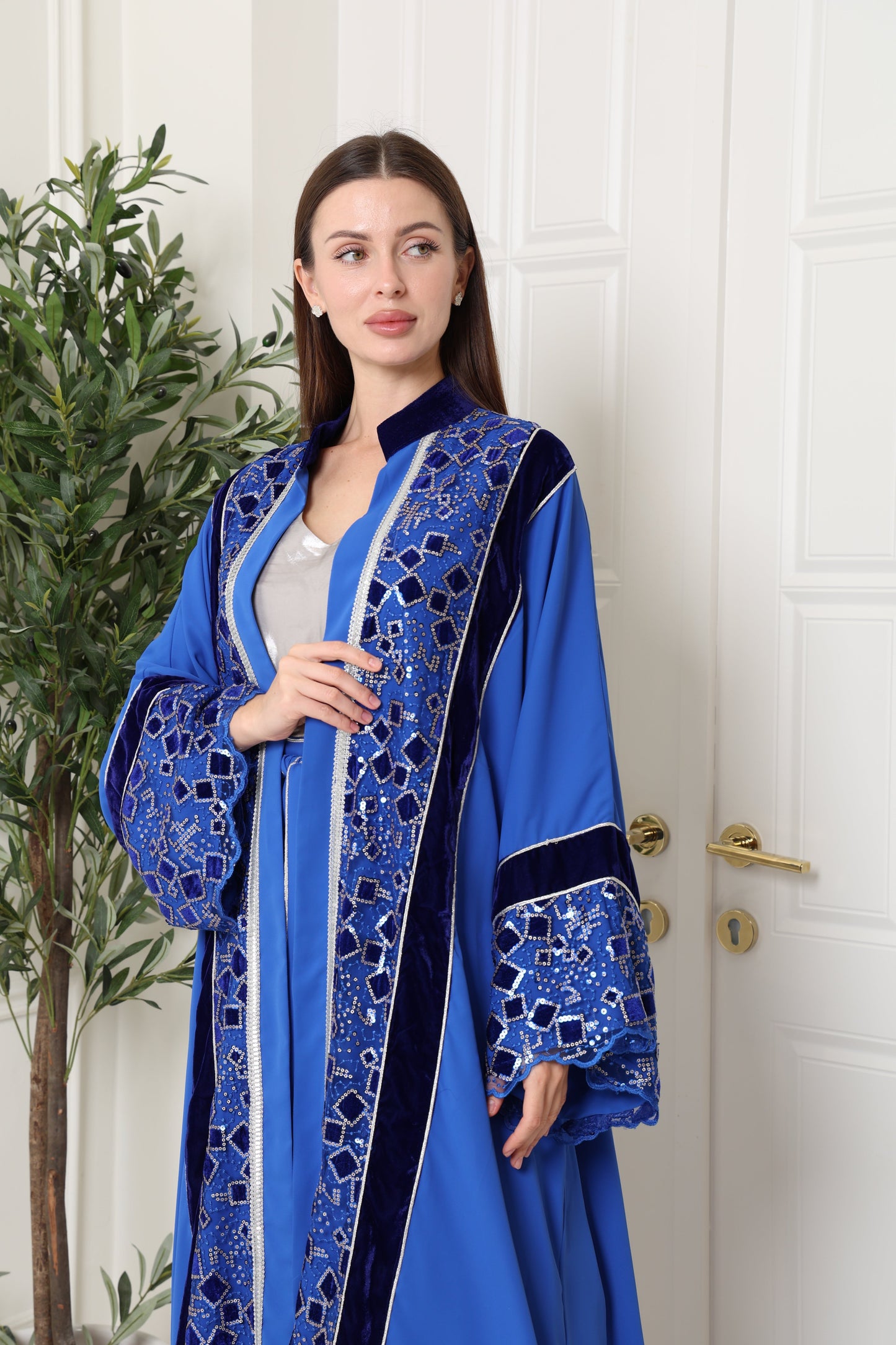 Blue Cut-Out Crepe Abaya