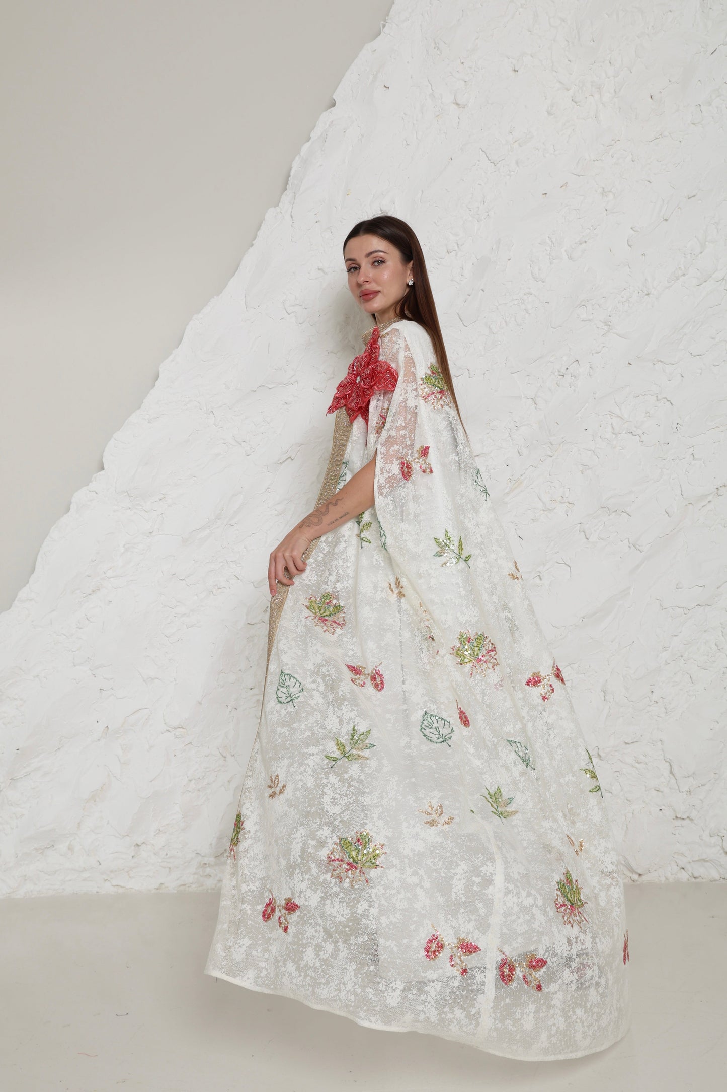 Off-White Tulle Evening Kaftan Set