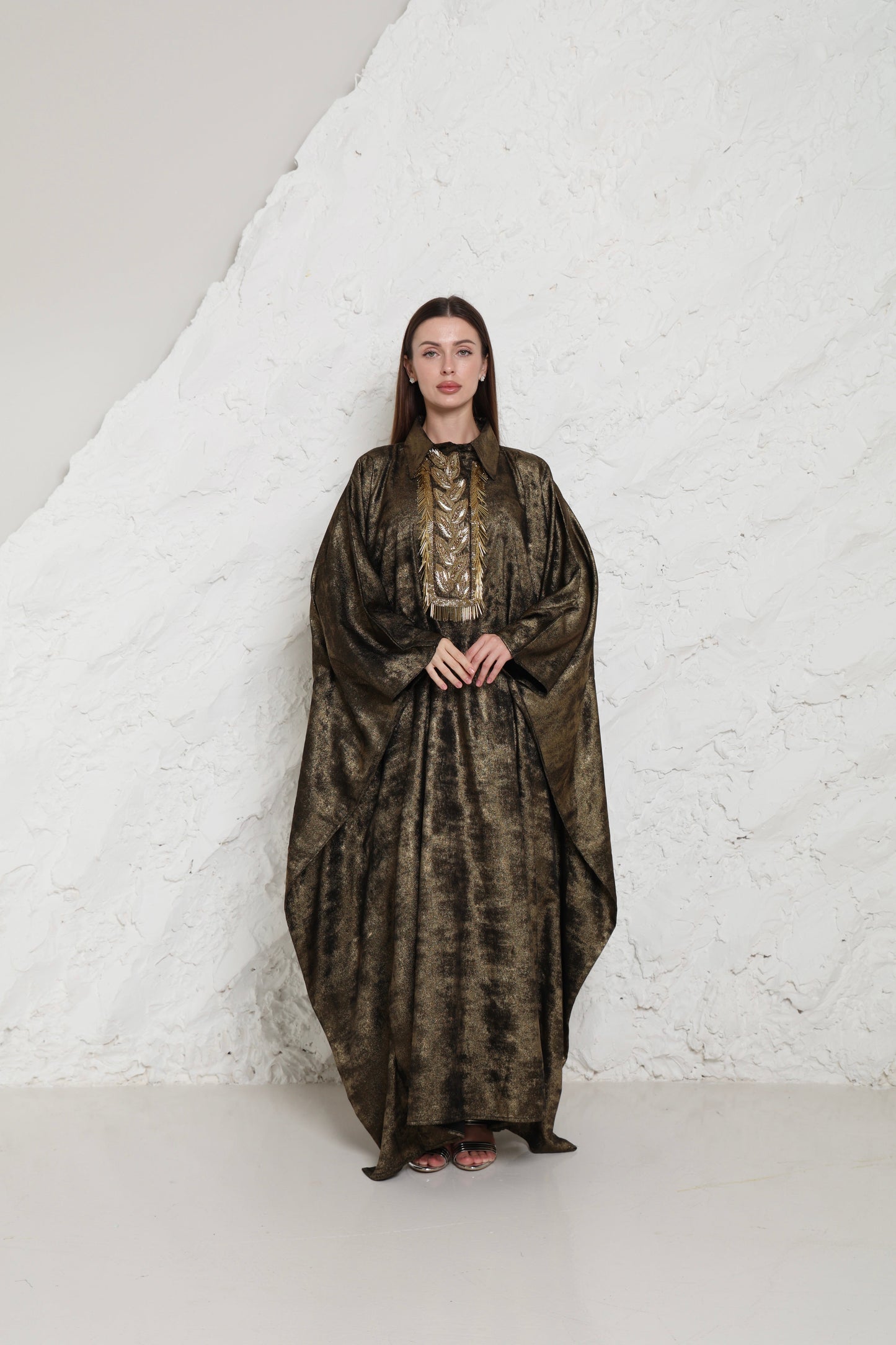 Bronze Embroidered Metalic Georgette Kaftan