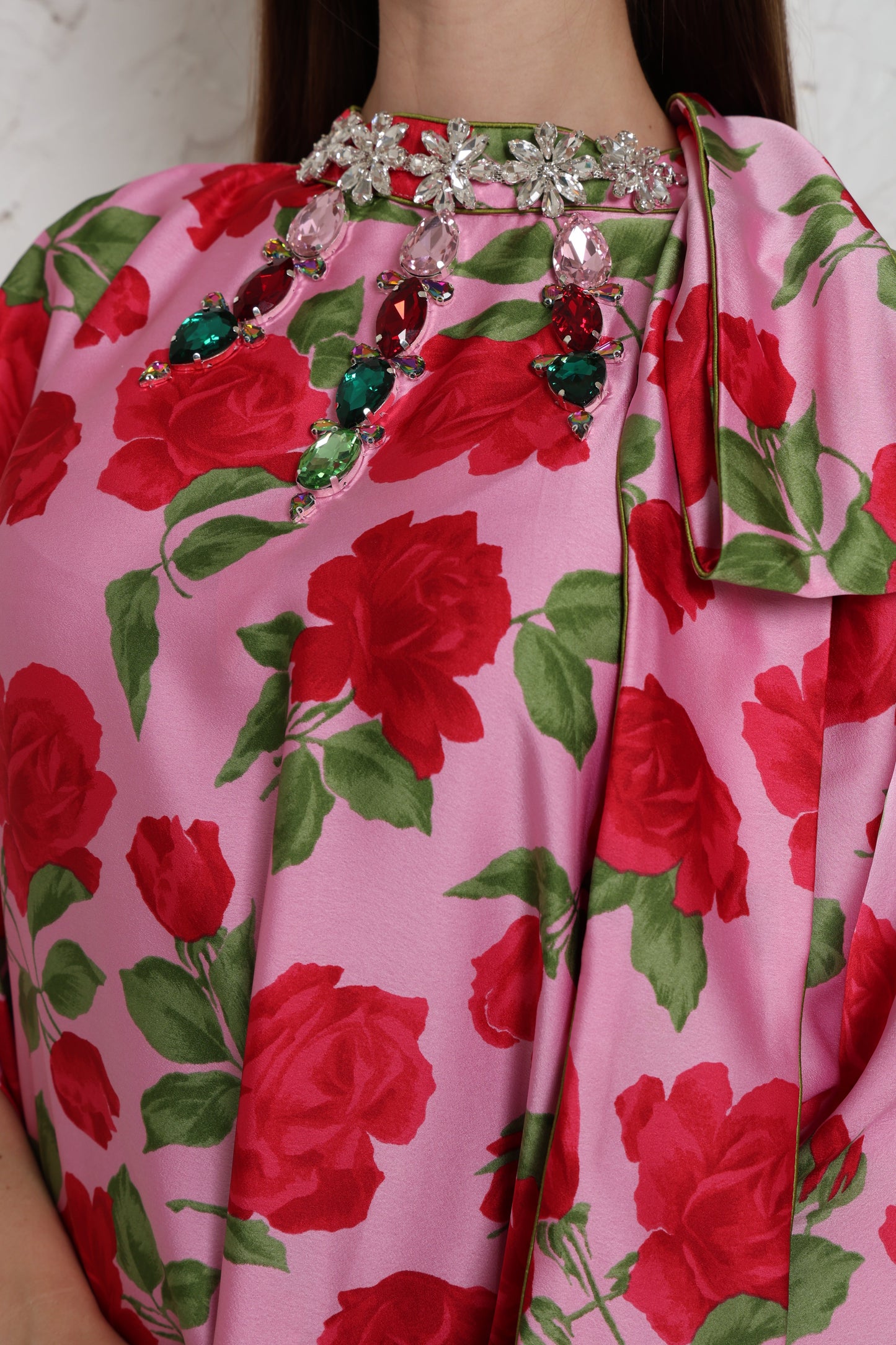 Pink Crepe Satin Evening Kaftan