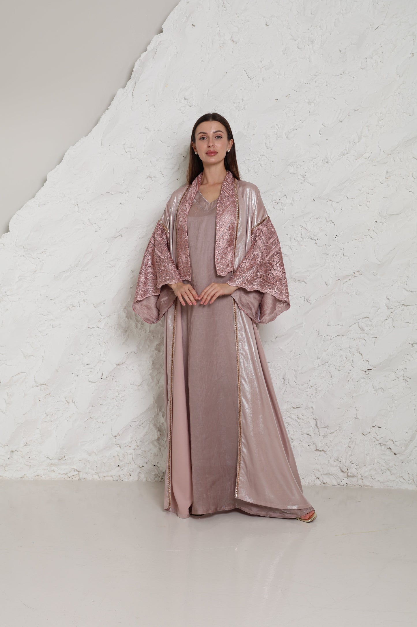 Pink Cut-Out Metalic Georgette Abaya