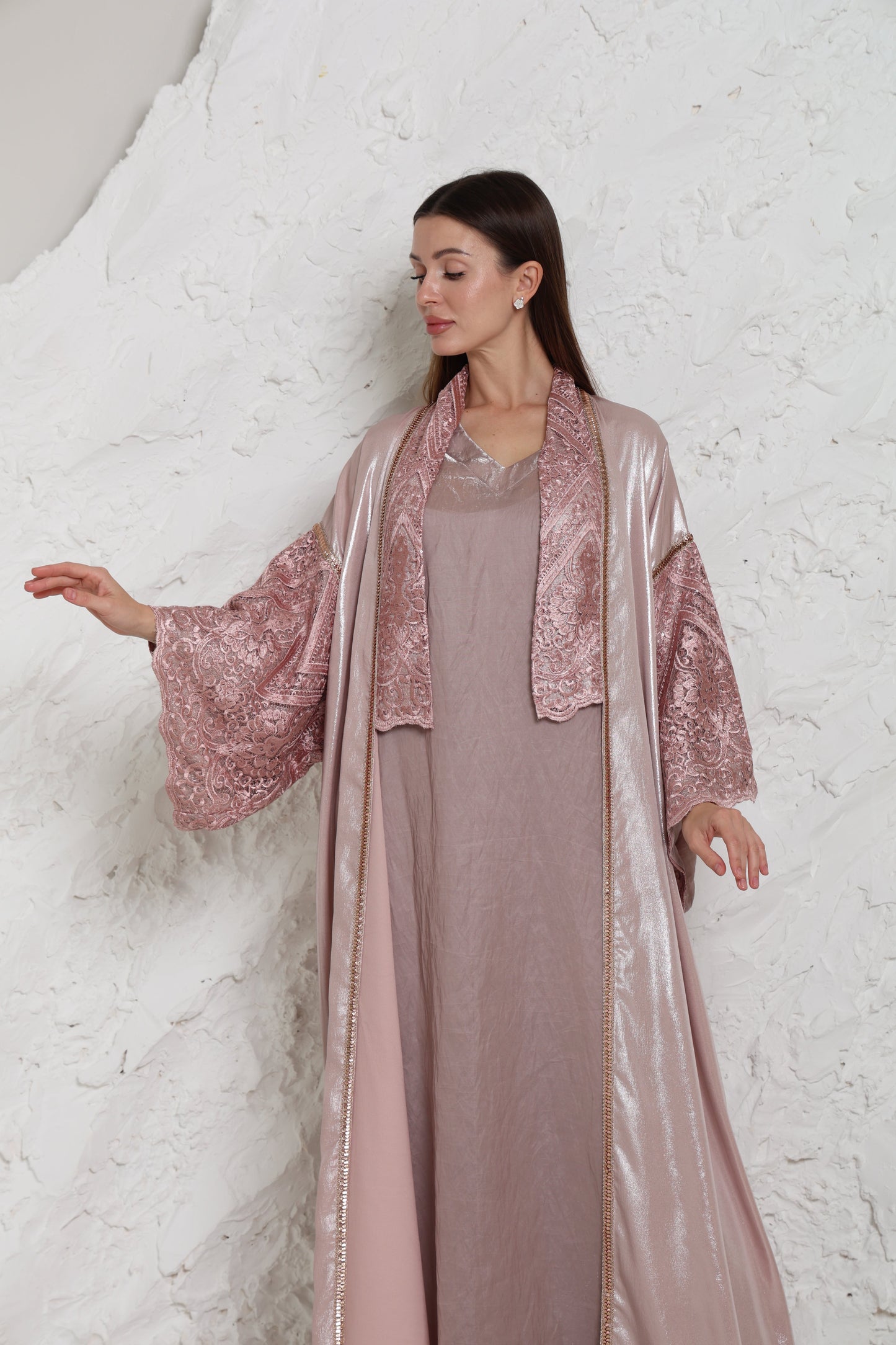 Pink Cut-Out Metalic Georgette Abaya