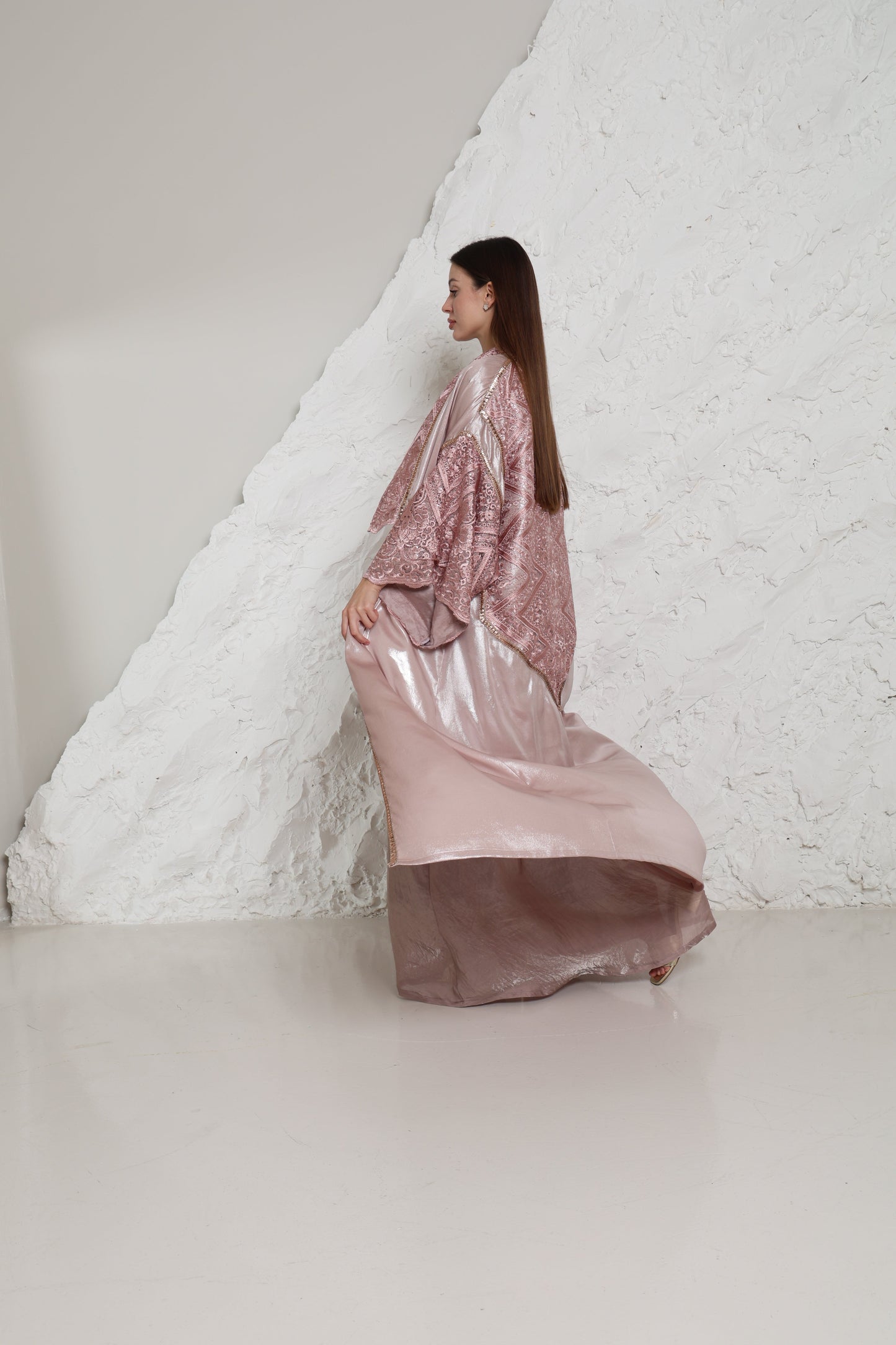 Pink Cut-Out Metalic Georgette Abaya