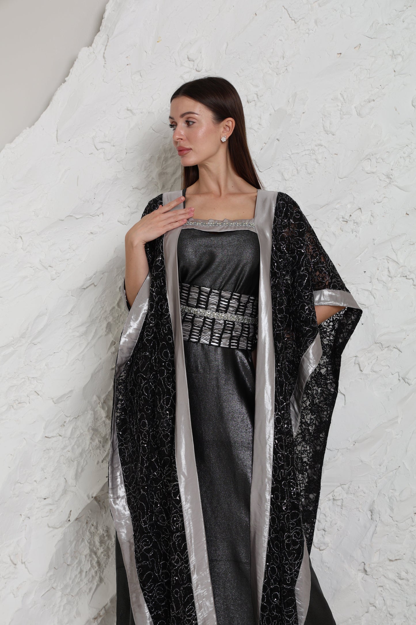 Black Embroidered Dantel Kaftan