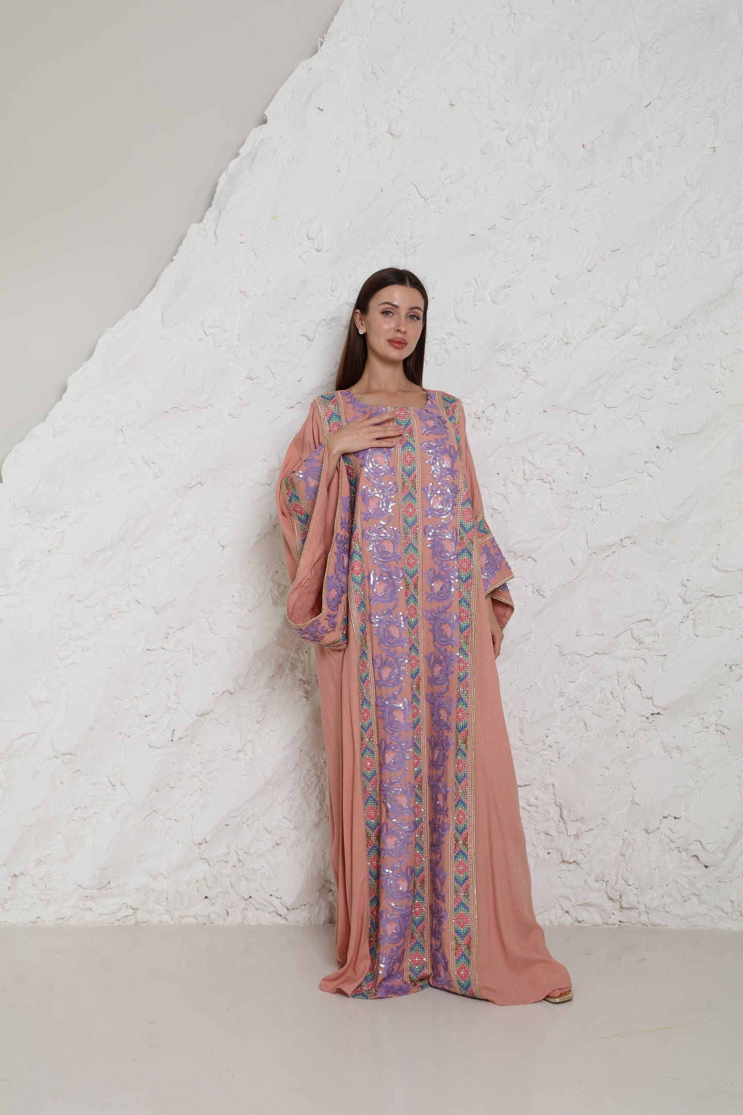 Pink Embroidered Crepe Kaftan