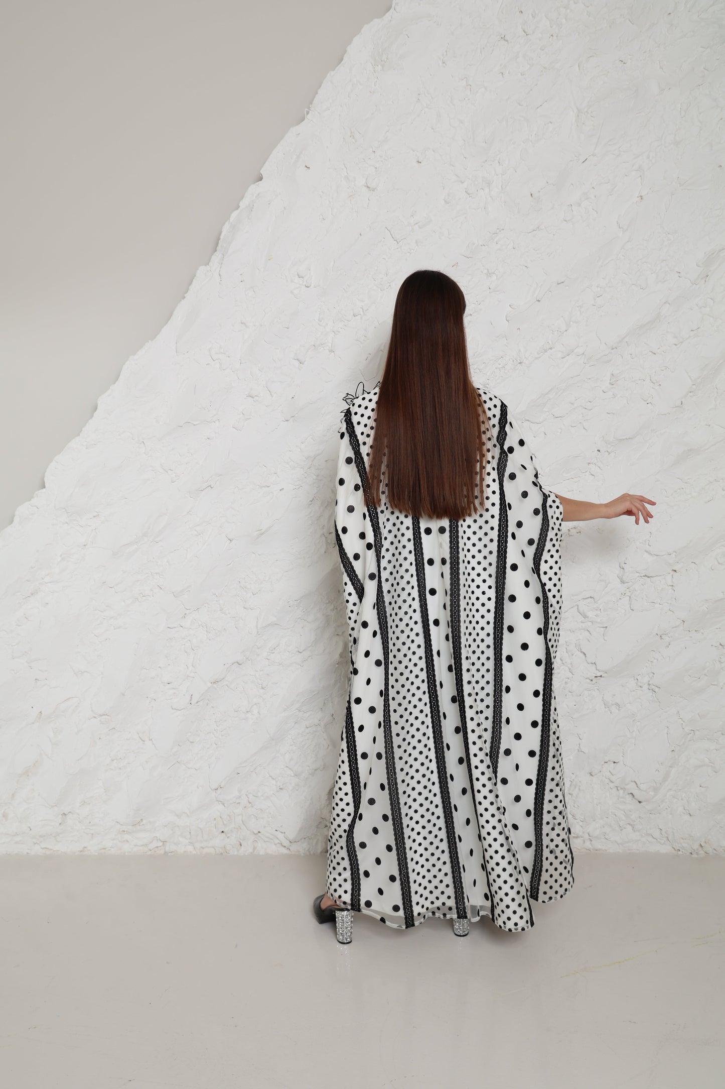 White Cut-Out Tulle Kaftan