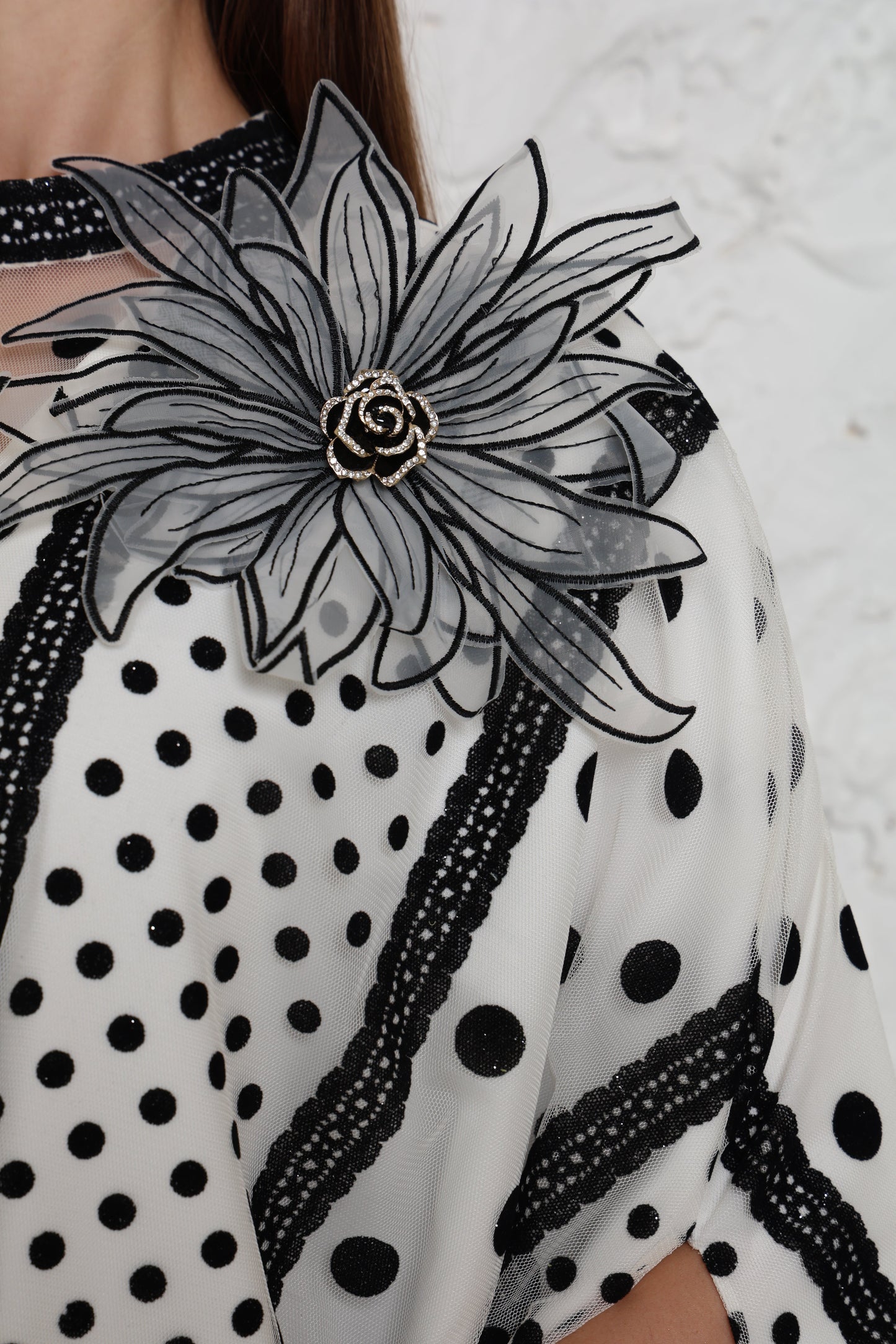 White Cut-Out Tulle Kaftan