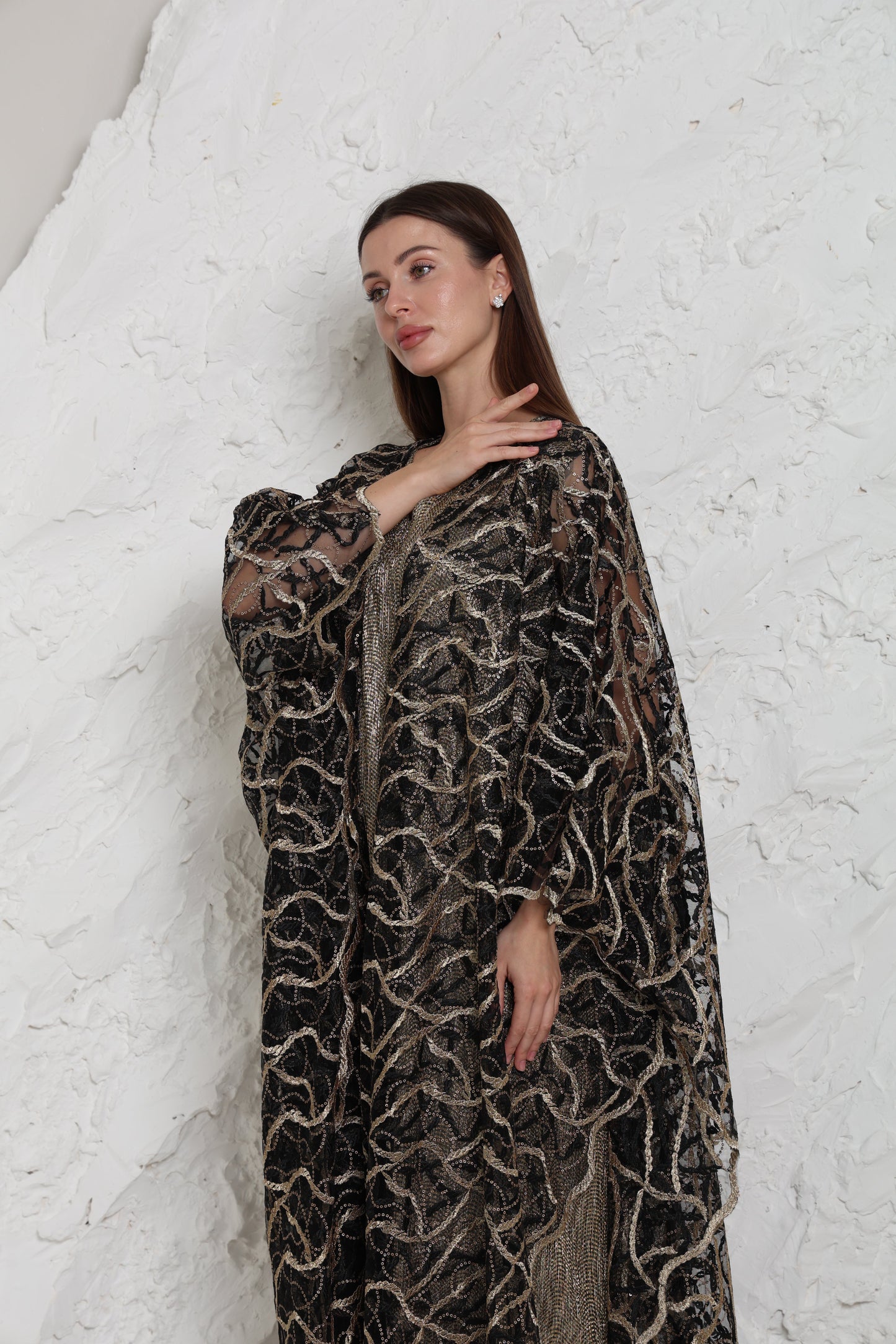 Black Embroidered Tulle Abaya