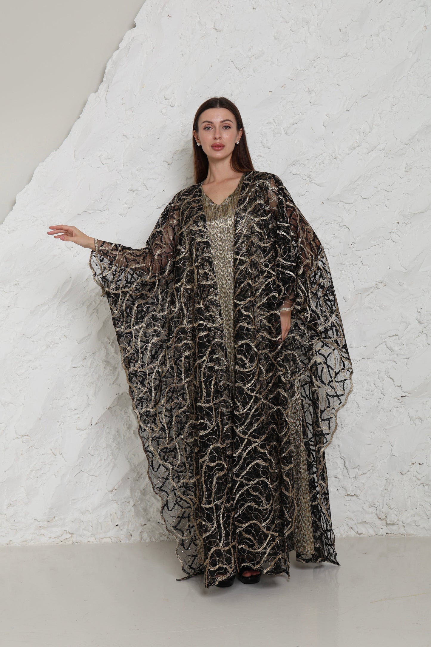 Black Embroidered Tulle Abaya