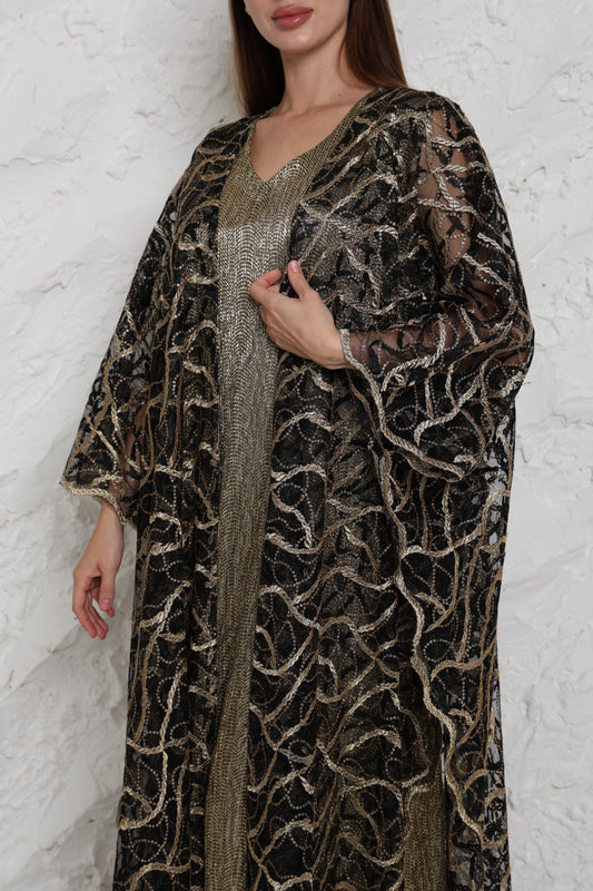 Black Embroidered Tulle Abaya