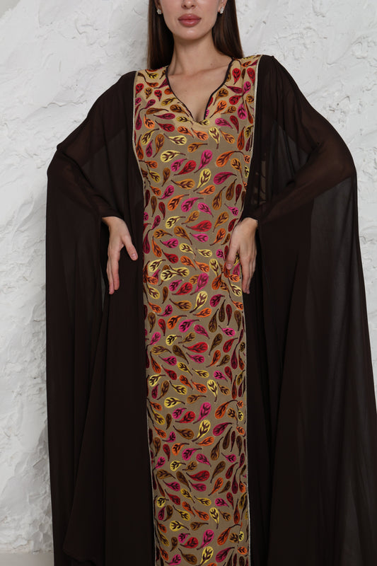 Brown Embroidered Georgette Kaftan
