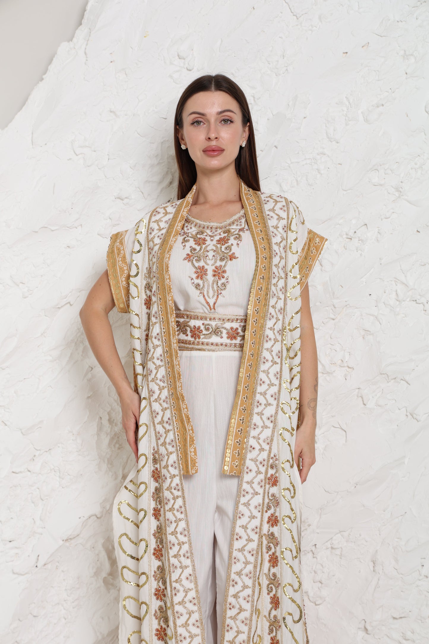 Pink Embroidered Linen Abaya