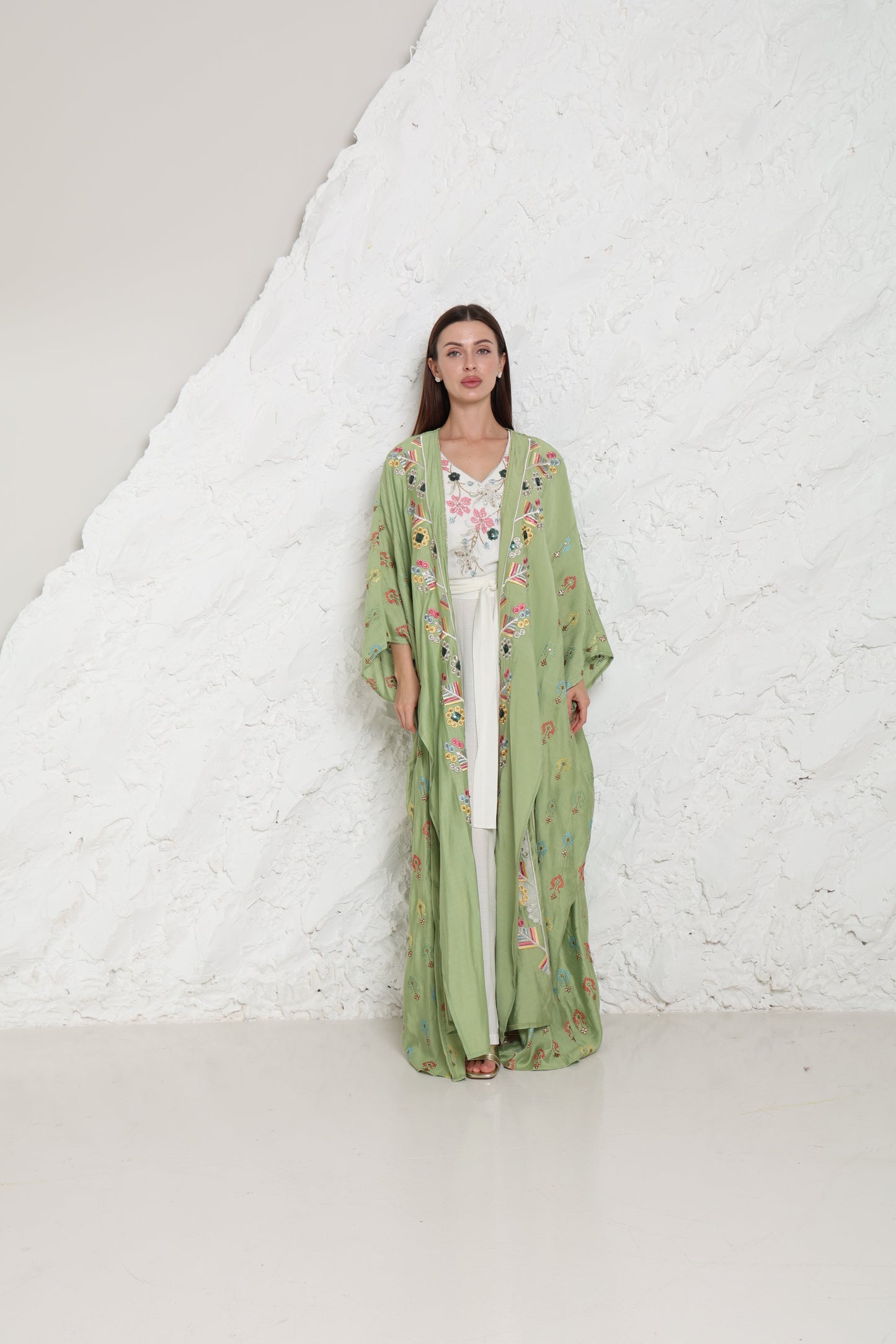 Light Green Embroidered Linen Abaya