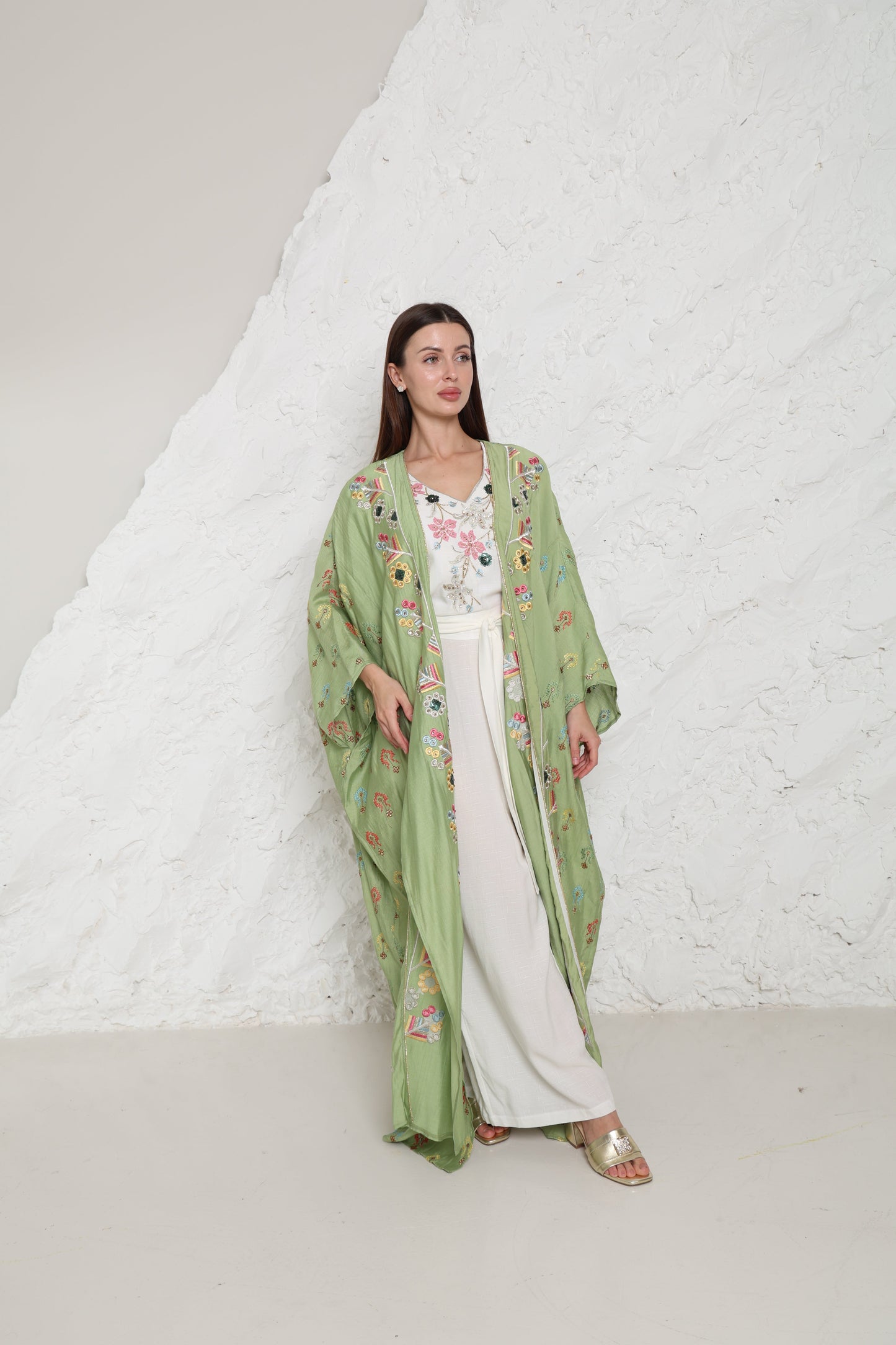Light Green Embroidered Linen Abaya