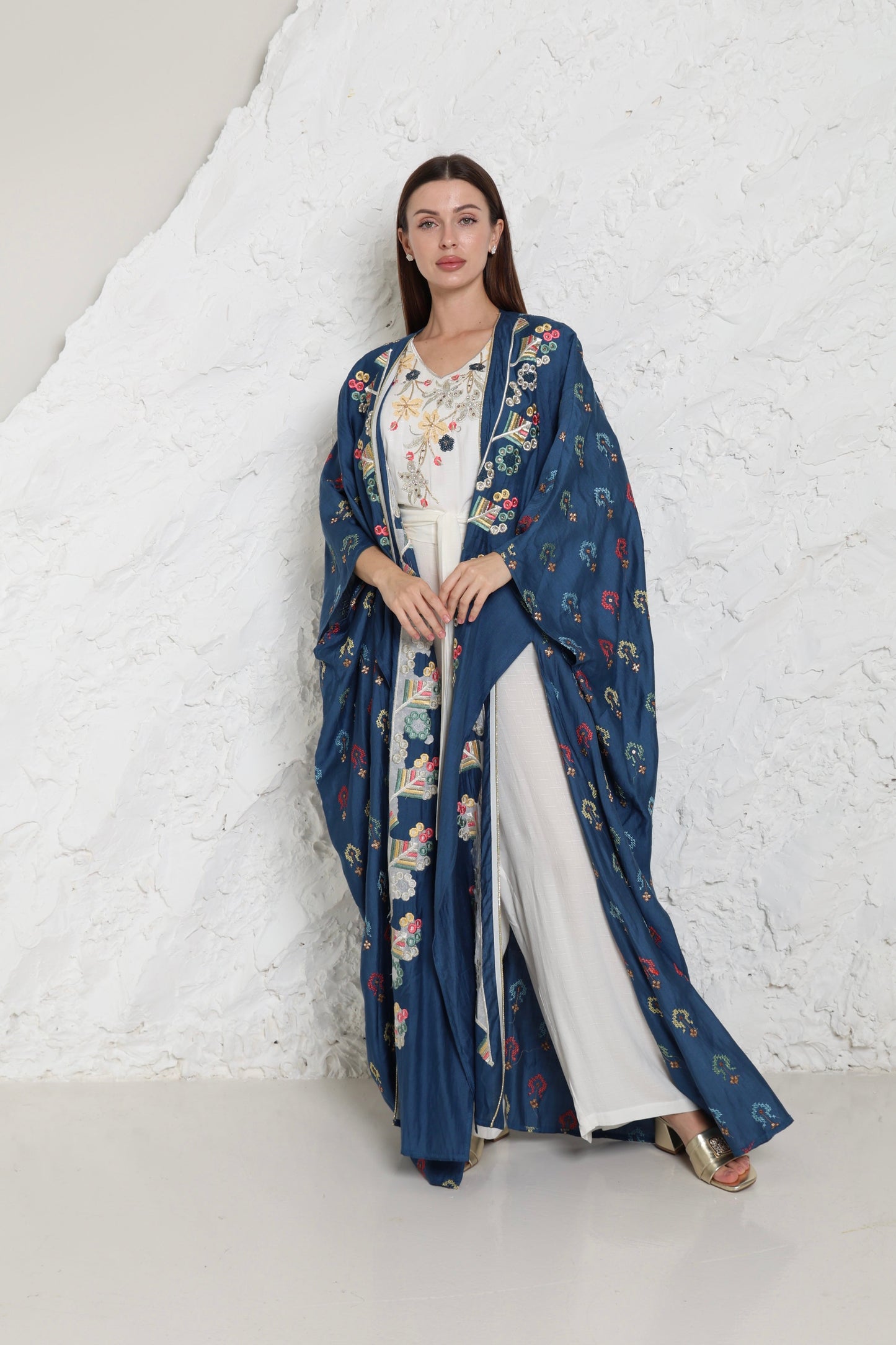 Navy Linen Abaya with Side Slits