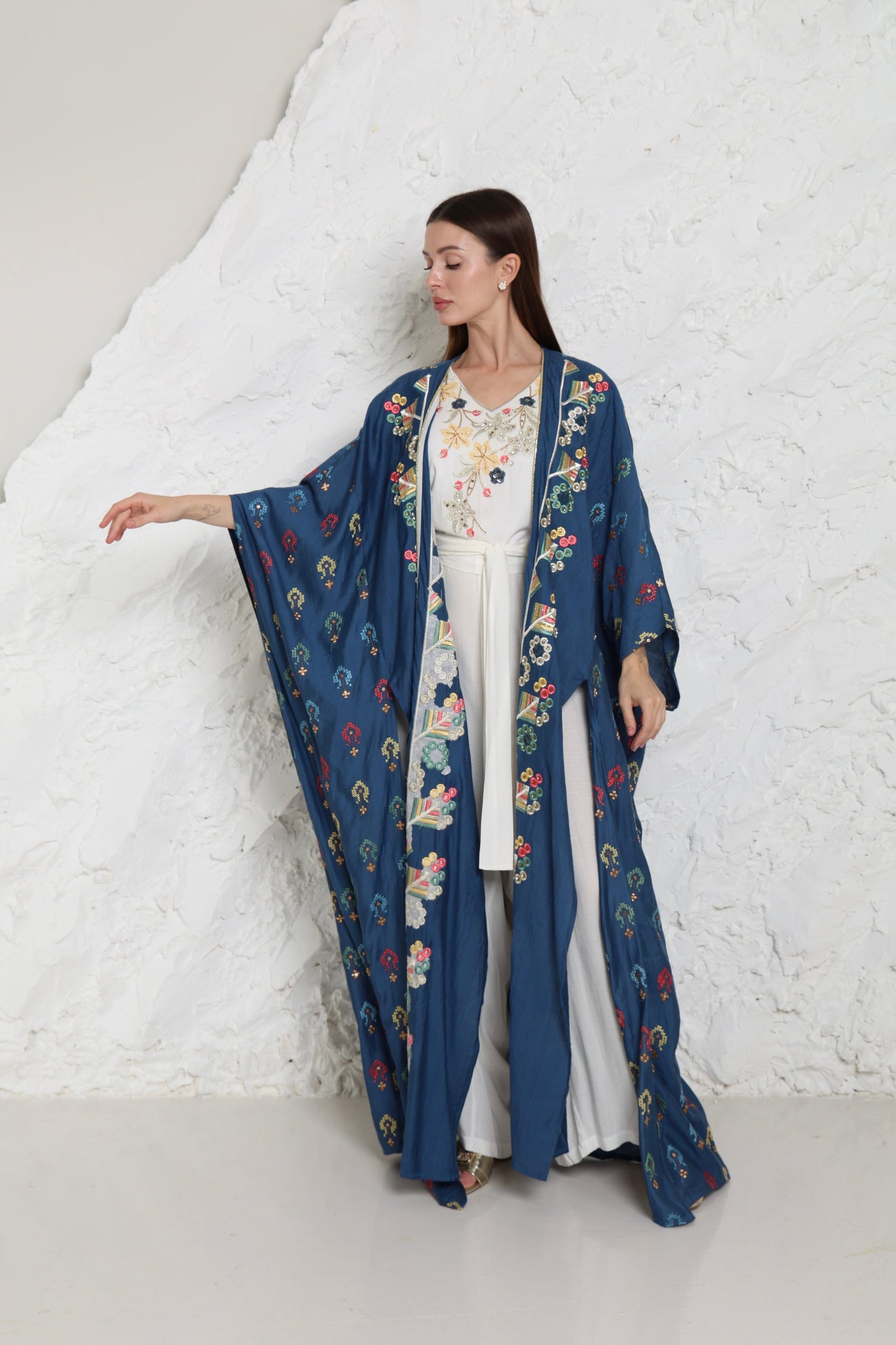 Navy Linen Abaya with Side Slits