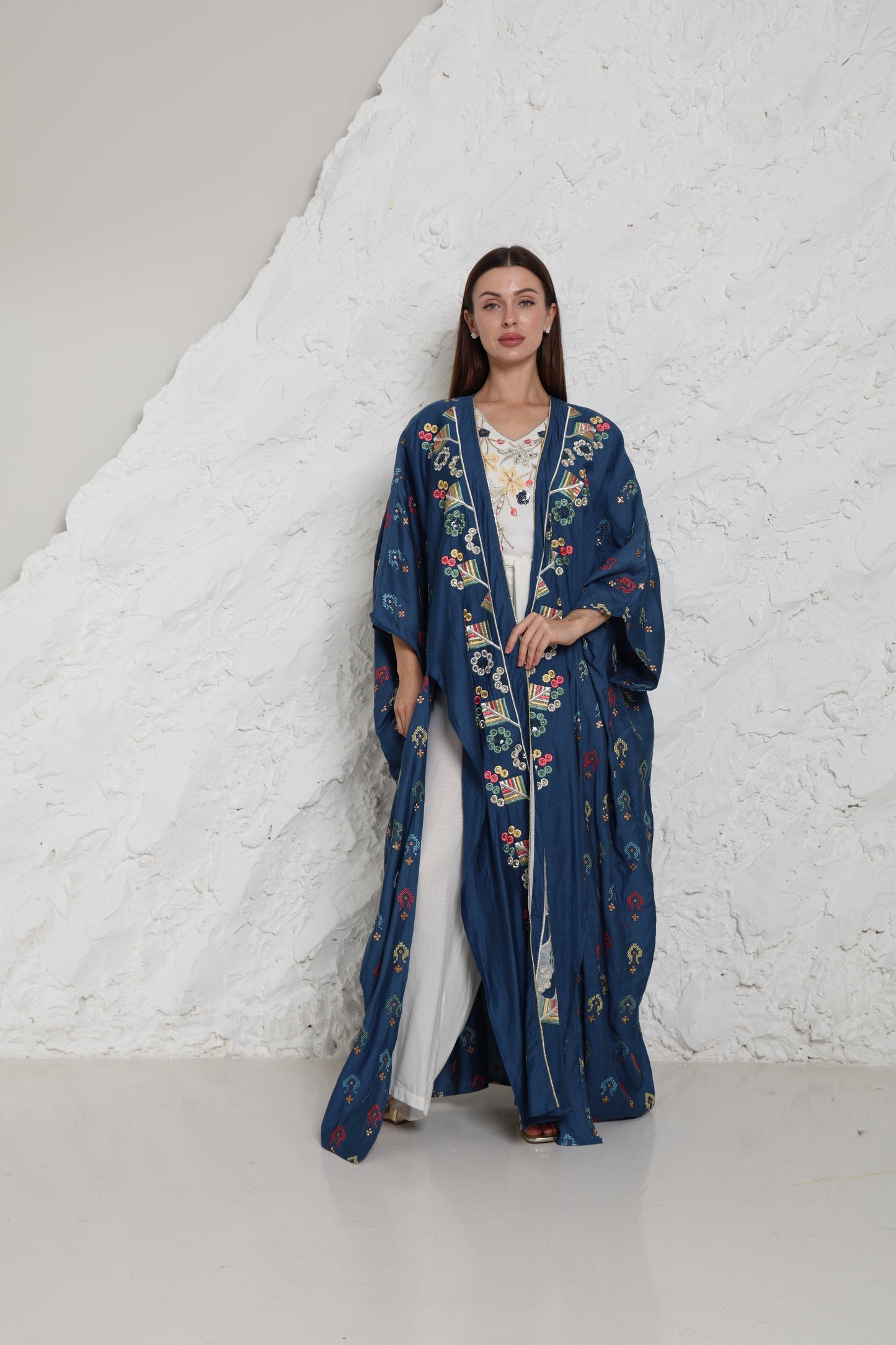 Navy Linen Abaya with Side Slits