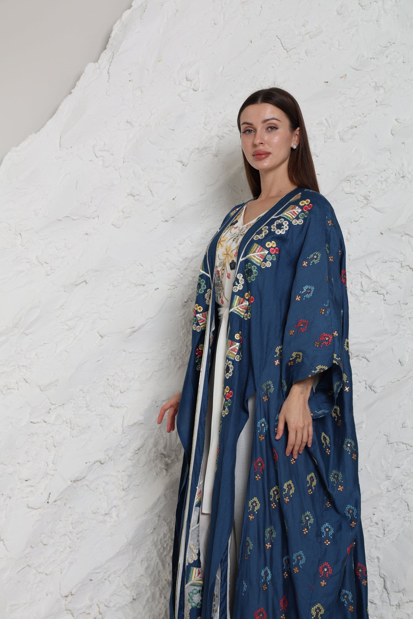 Navy Linen Abaya with Side Slits