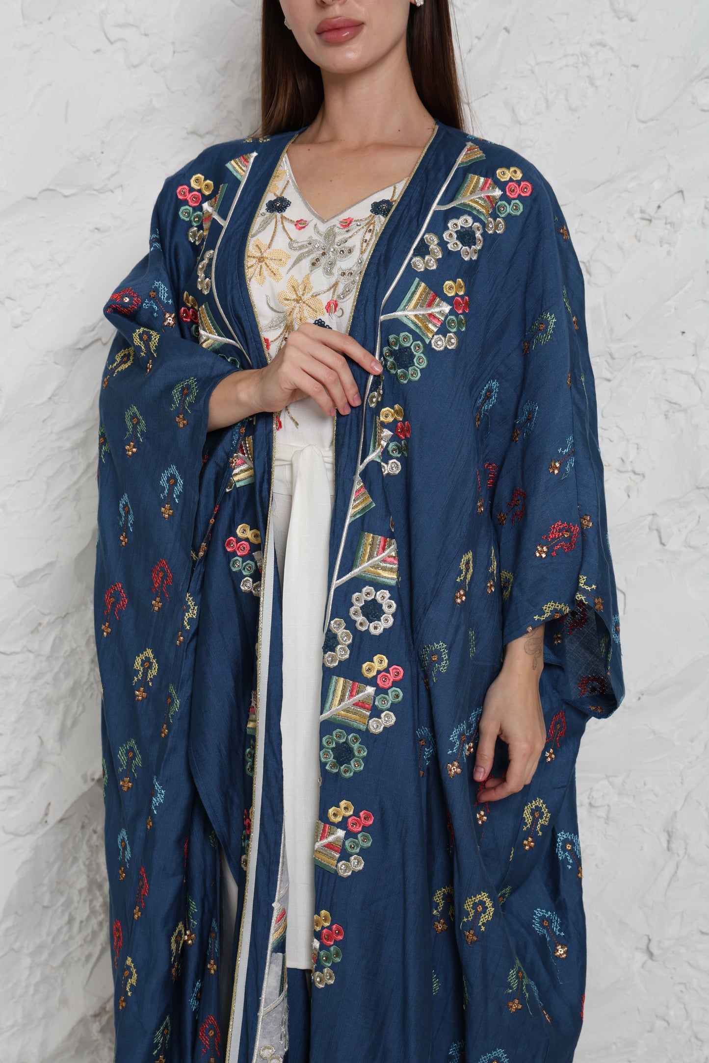 Navy Linen Abaya with Side Slits