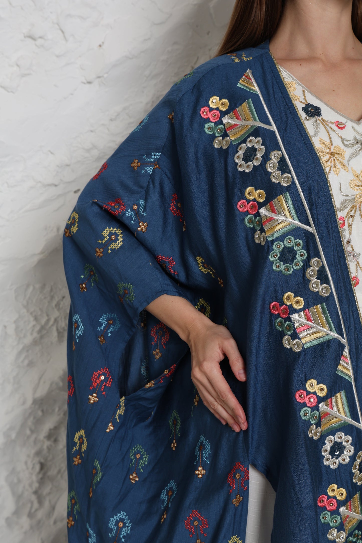 Navy Linen Abaya with Side Slits