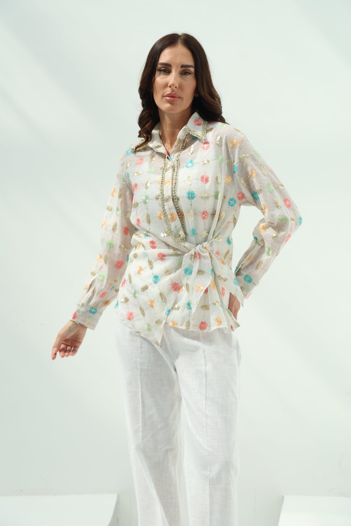 White Organza Linen Casual Wear