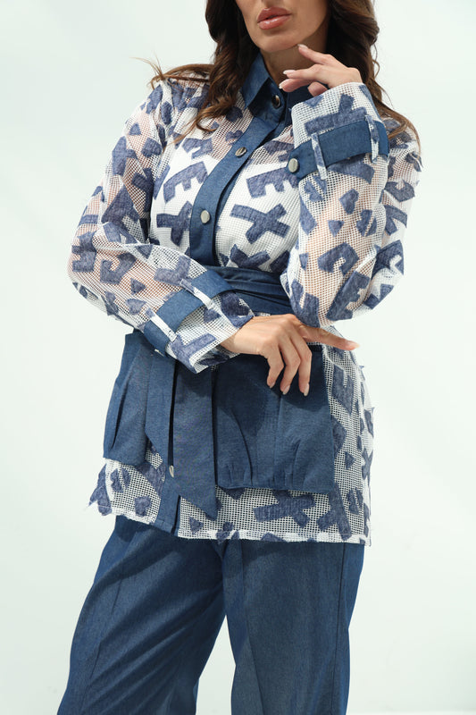 Relaxed White Cotton Shirt with Net Pants