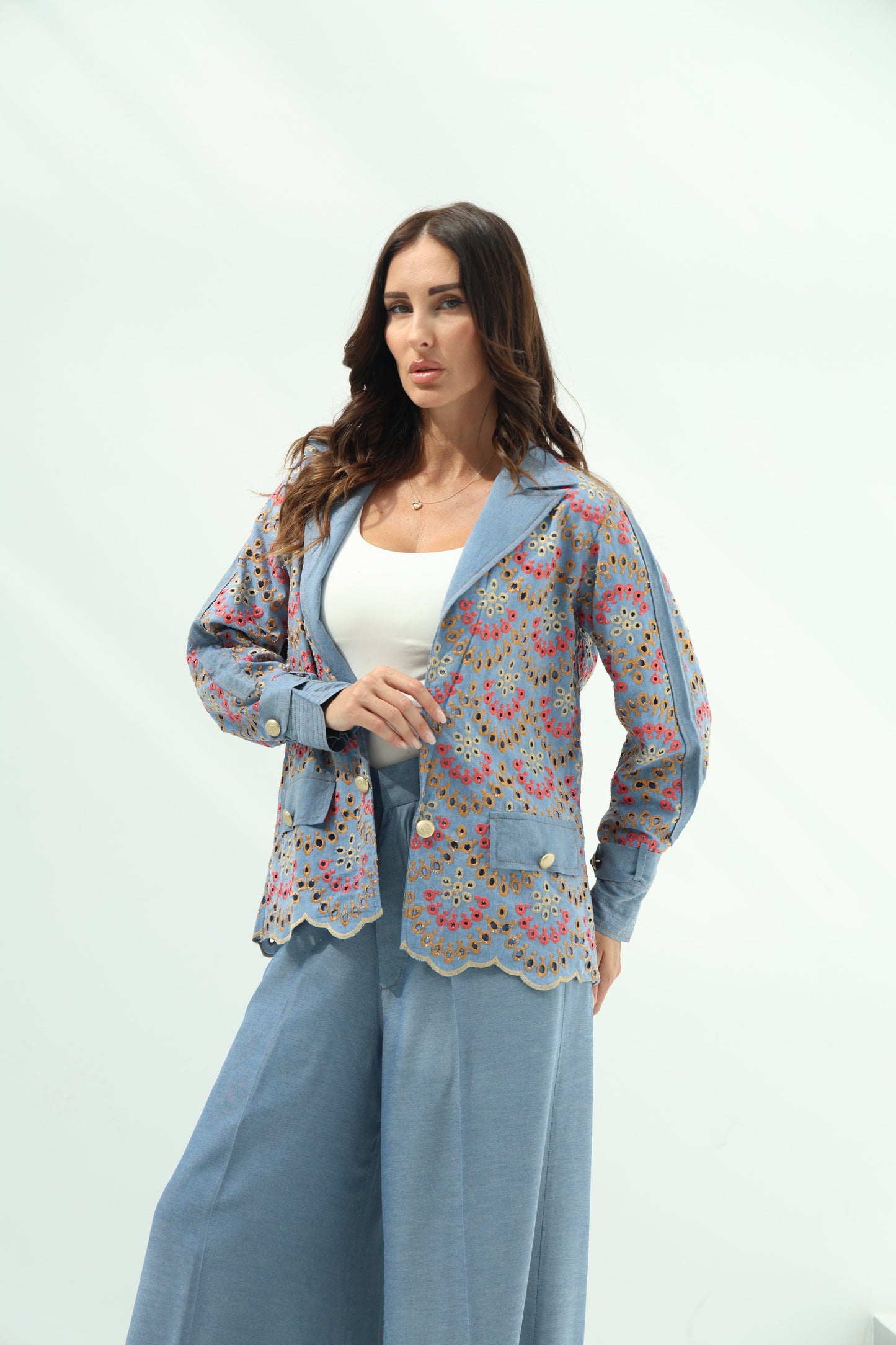 Light Blue Belted Light Denim Casual Wear
