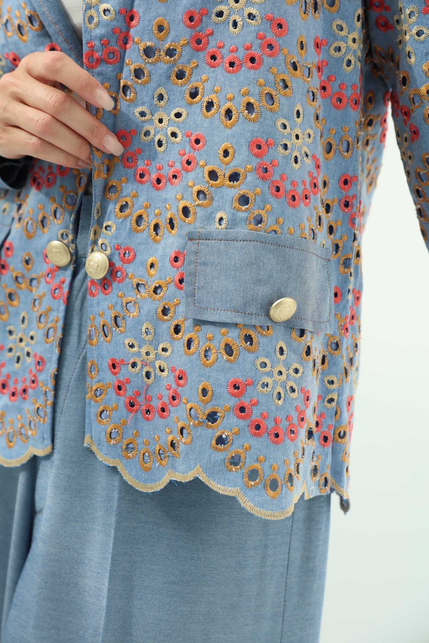 Light Blue Belted Light Denim Casual Wear